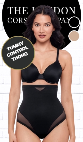 High Waist Tummy Control Thong - Black